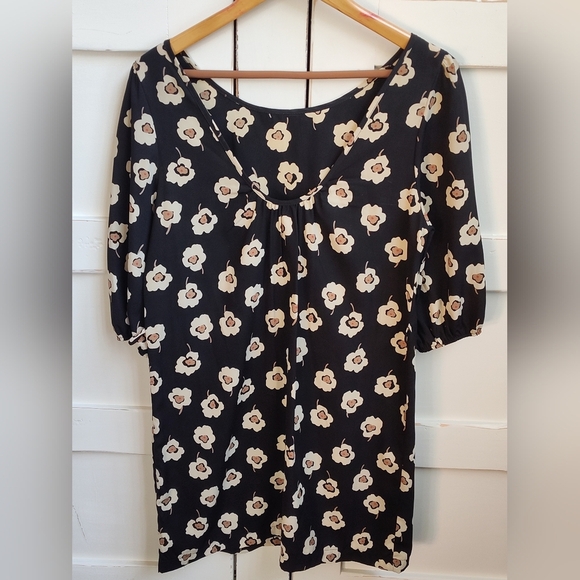 Pink Owl Apparel Women's Black and Cream Floral Print Mini Dress | Size Medium - Picture 6 of 7